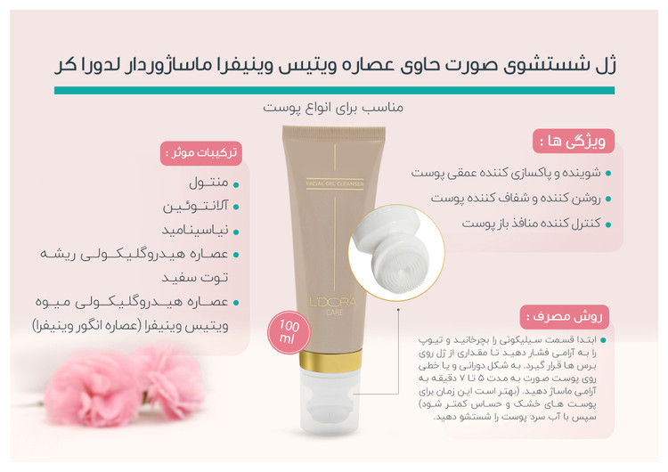 ژل شستشوی صورت با عصاره وینیفرا و ویتیس مناسب انواع پوست با سر سیلیکونی